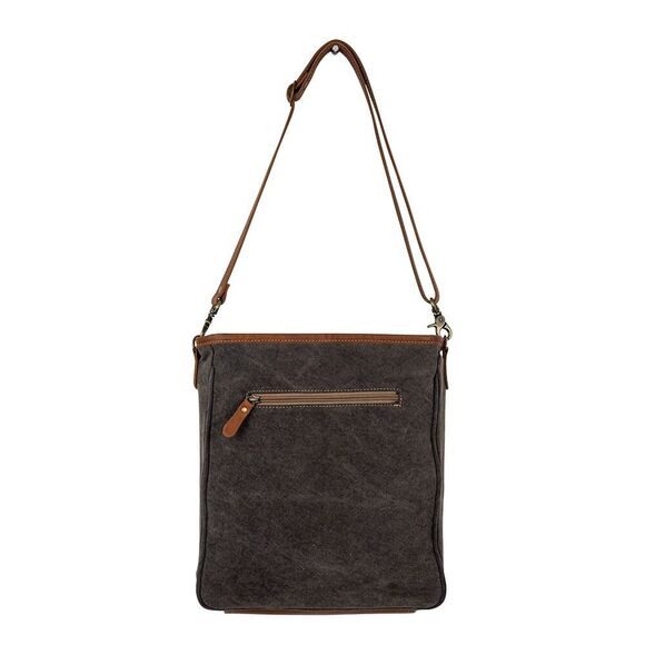 Myra Bag Handmade Seneca Shoulder Bag Upcycled Canvas & Cowhide Leather - Picture 13 of 15